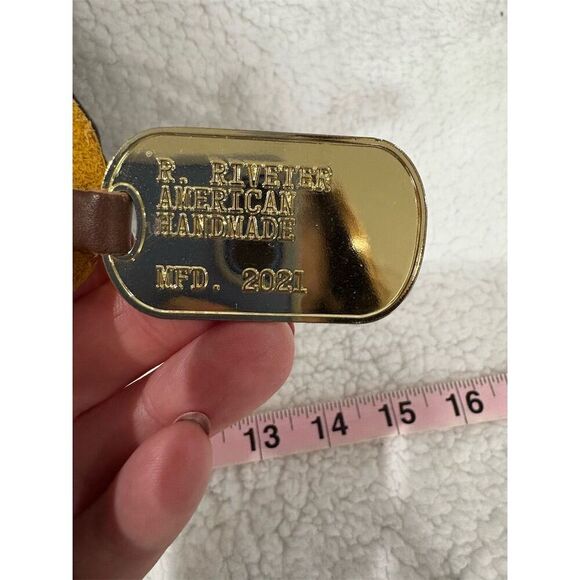 R. Riveter Dark Brown Leather Shoulder Bag Medium Striped Unisex Adults - Picture 3 of 12